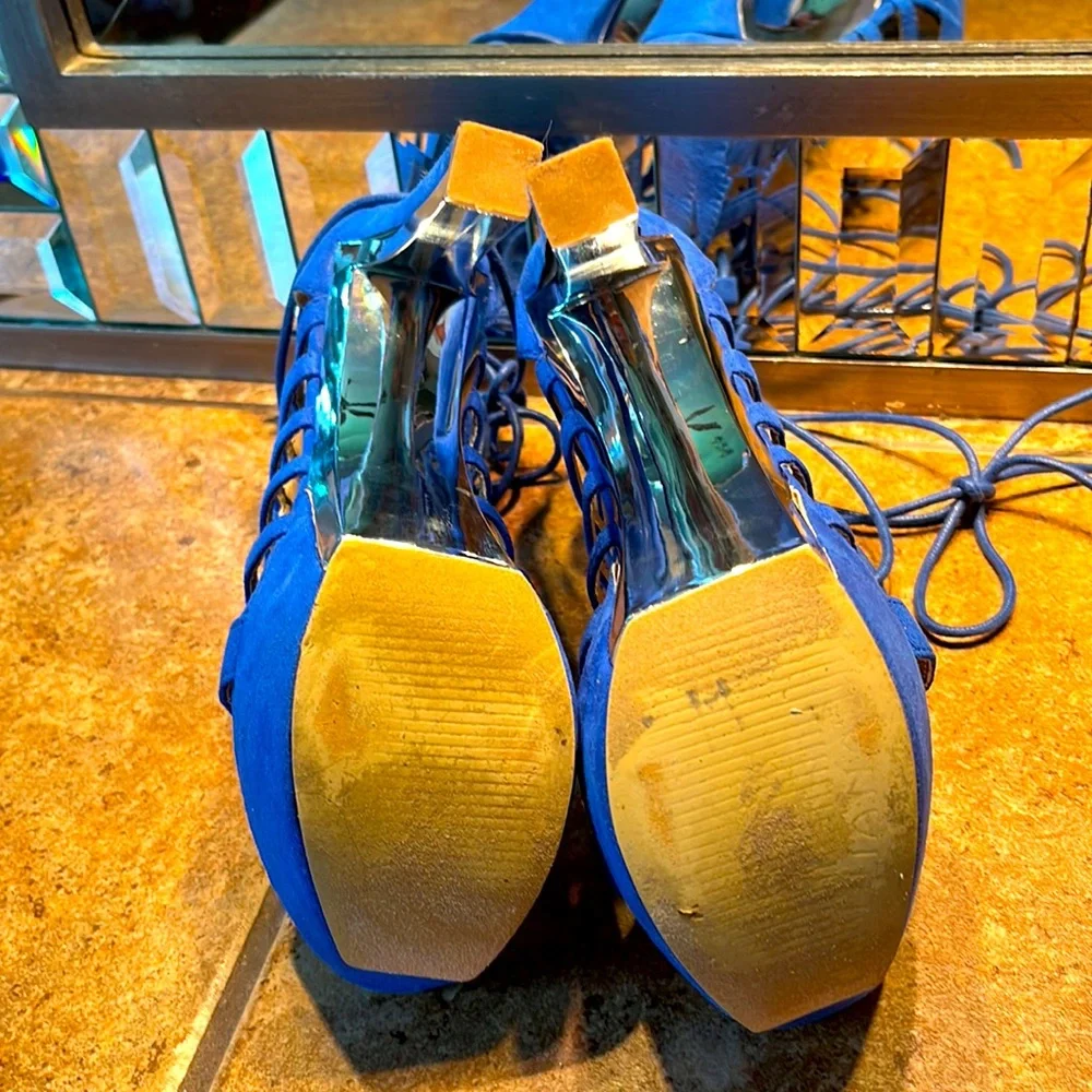 Blue Lace Up Platform Sandals